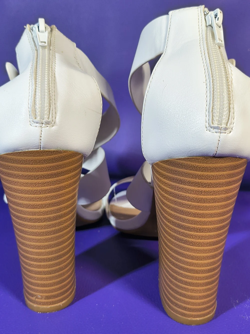 Charlotte Russe CARDI Retro Sandal Size 8 White Strappy Block Heel Buckle.